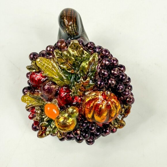 Monet Collectible Cornucopia Trinket Box Enameled Hinged Fall Decor Thanksgiving - Picture 4 of 9